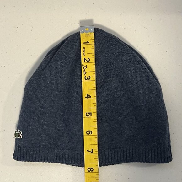 LACOSTE Beanie Reversible Wool Hat LOGO Blue ONE SIZE Winter Warm - Picture 4 of 4